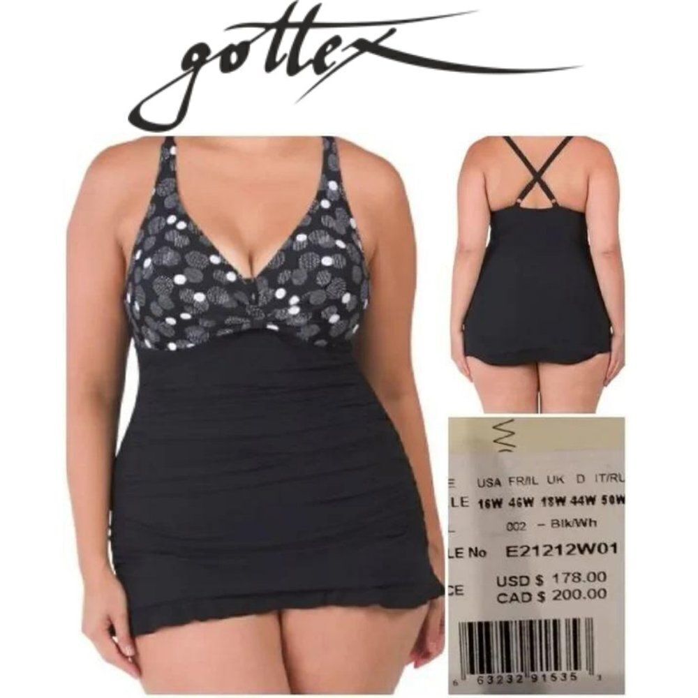 Gottex black/ white Womens Plus Size underwire one piece swim dress Size 16